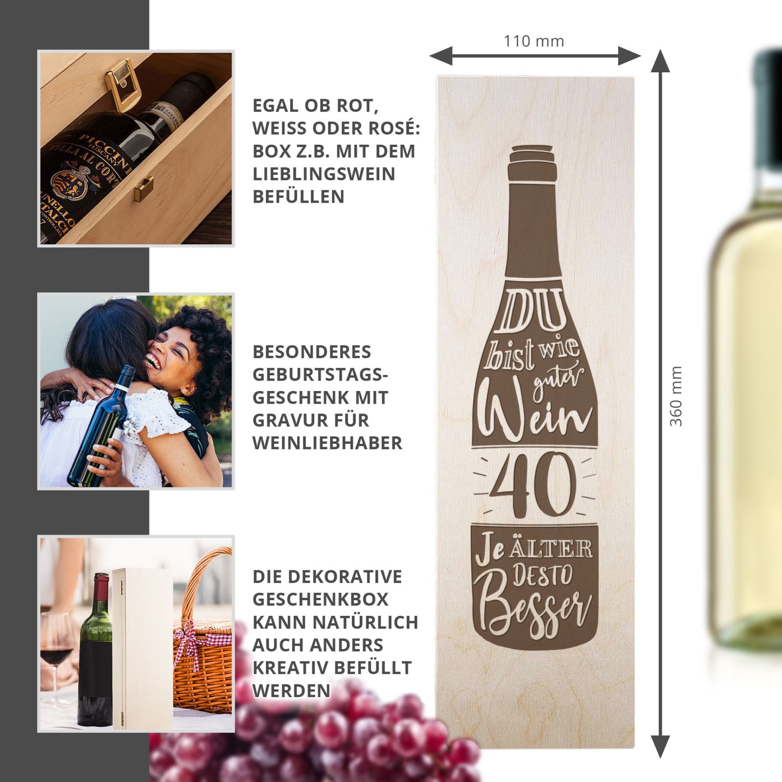 Weinkiste zum 40. Geburtstag Geschenkkiste mit Deckel