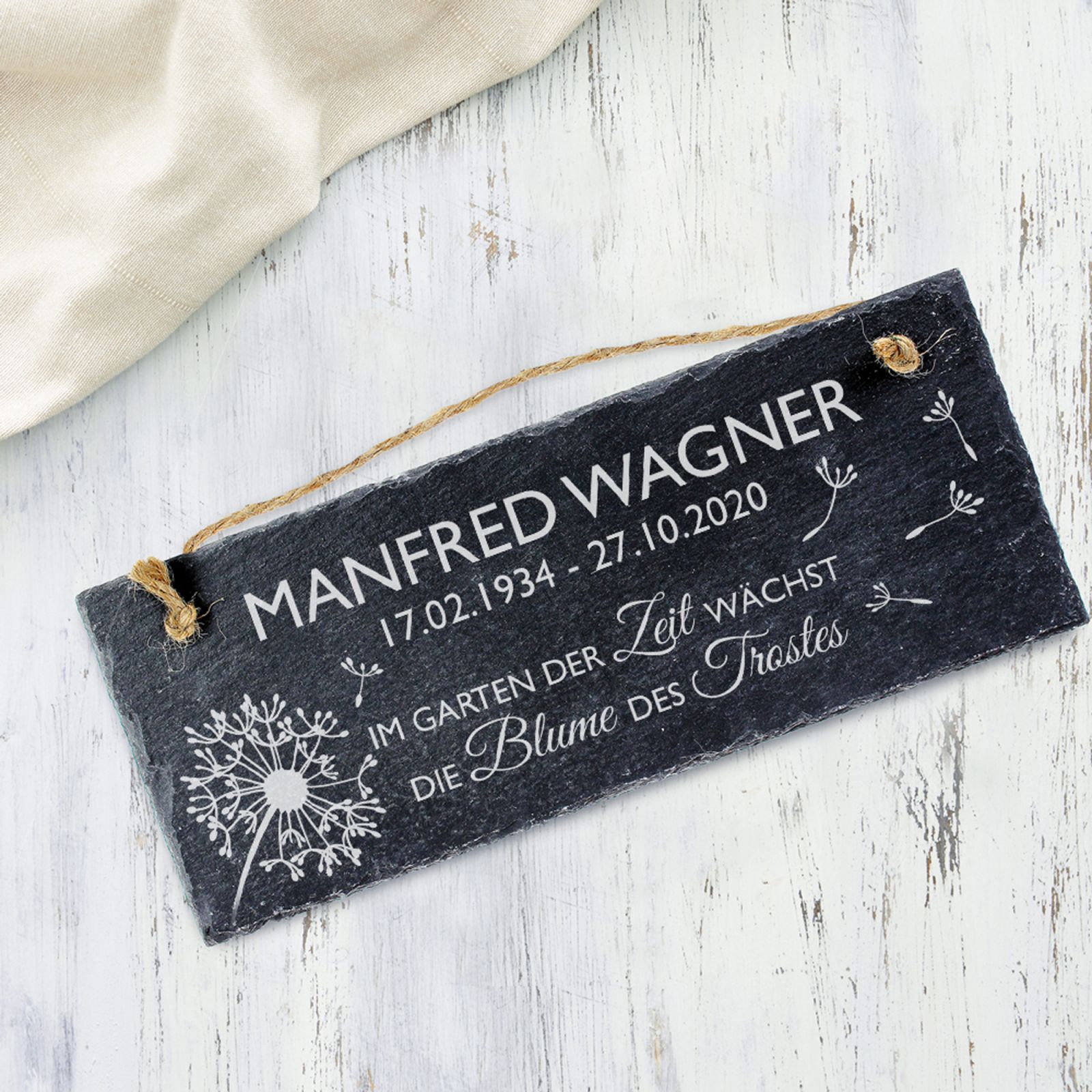 Schiefer Tafel Trauer Blume Personalisiert