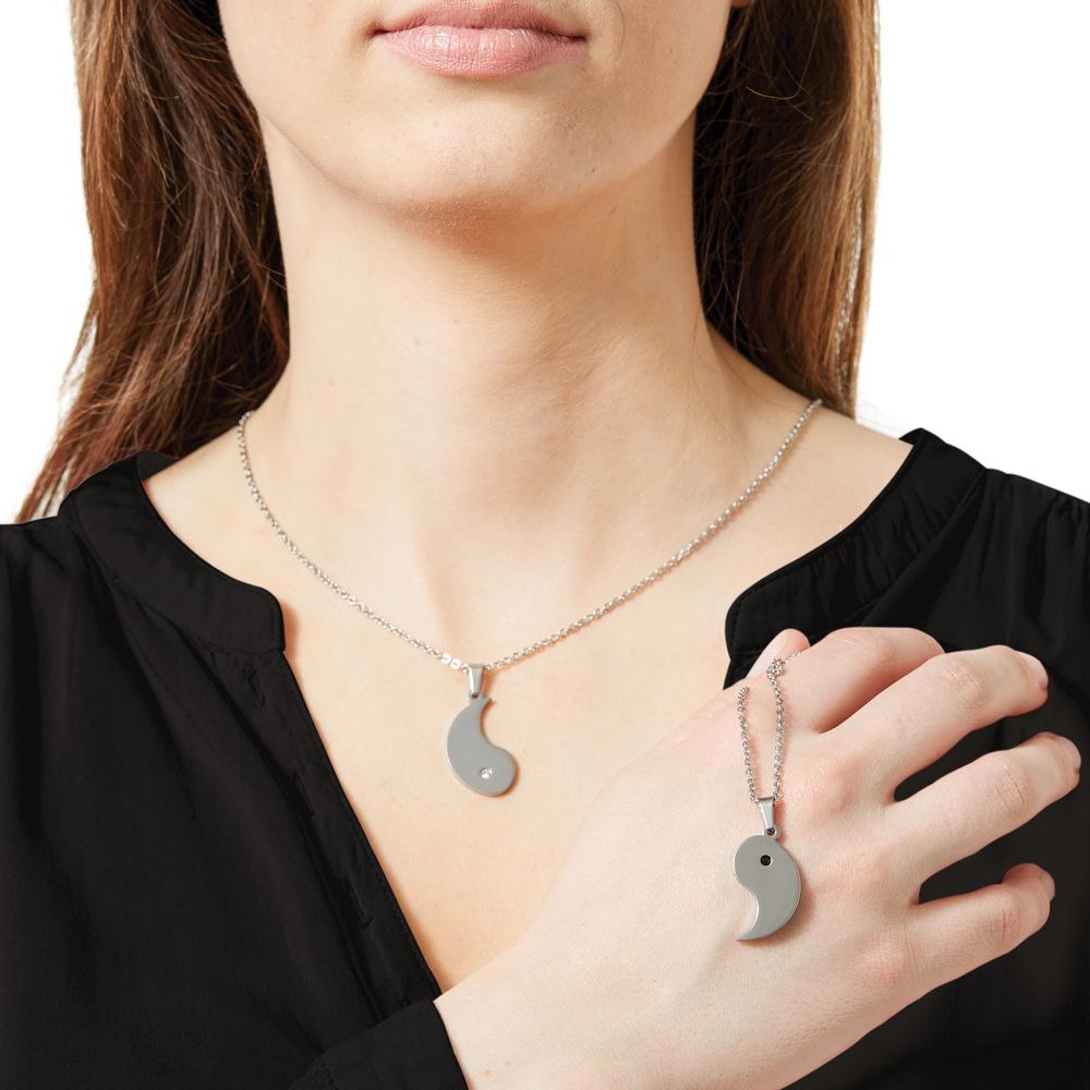 JFASHOP Yin Yang Halskette 925 Sterling Silber Taichi Paar BFF Kette Berg Sonne Anhänger Halskette Armband 2 Stück Yin Yang Kette Armband Schmuck