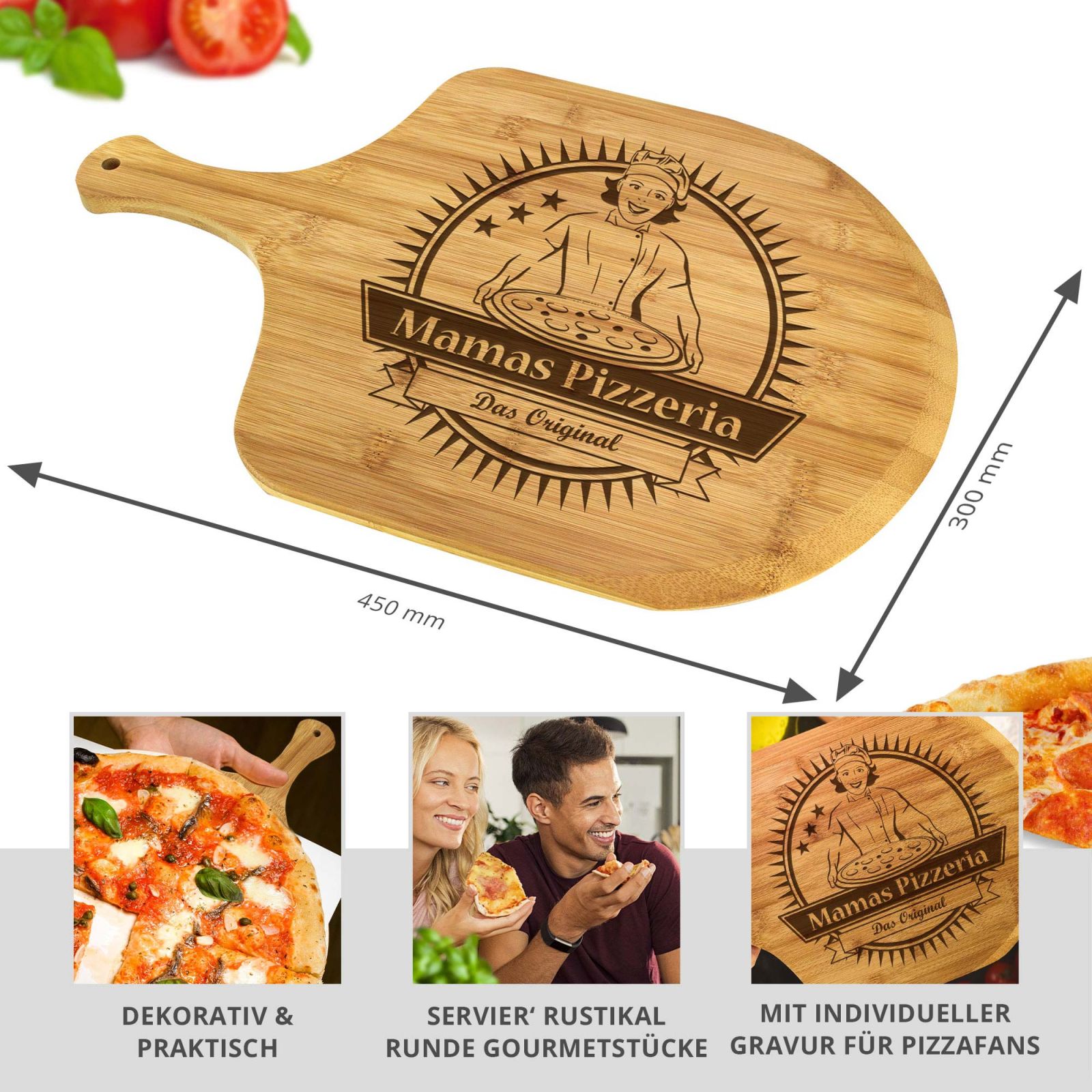 Produktbild von Pizzateller Mit Gravur (Namen) Personalisiertes Holz