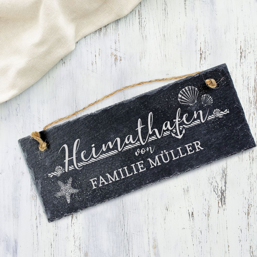 Personalisiertes Schiefer-Türschild Mit Namensgravur – Hochzeitsgeschenk & Wanddeko Im Landhausstil | Schwarz, 25x10 Cm