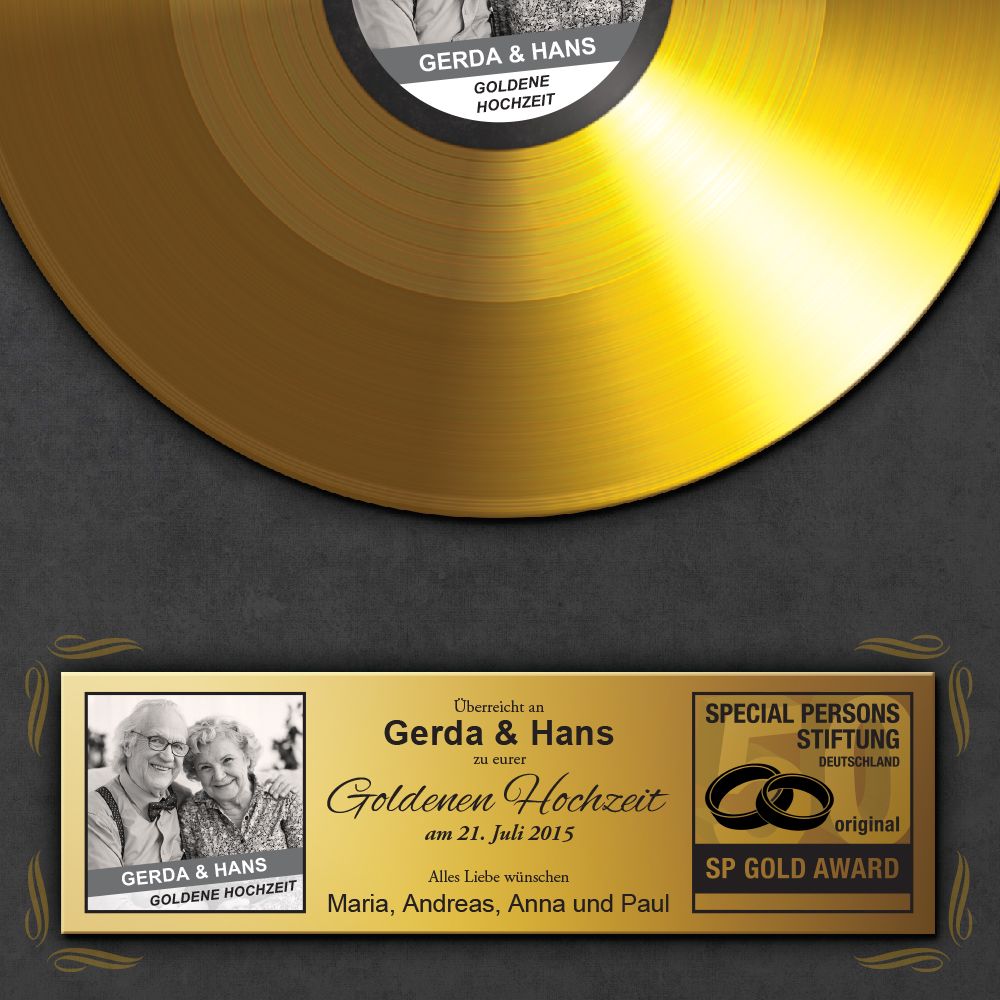 Goldene Schallplatte zur Goldenen Hochzeit Personalisiert